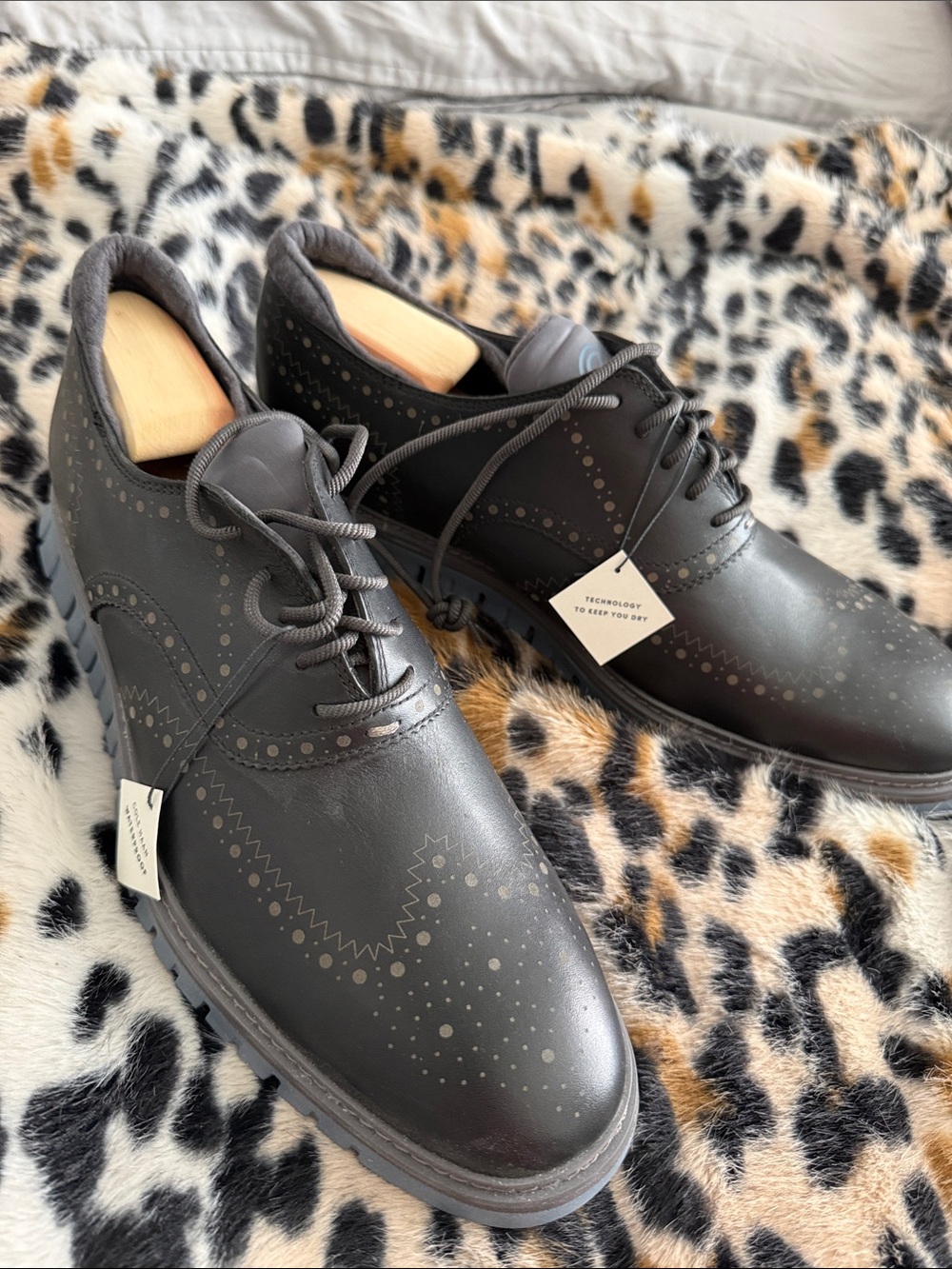 Cole Haan Men's Black with Dark Gray Wingtip Oxford Dress Shoes waterproof